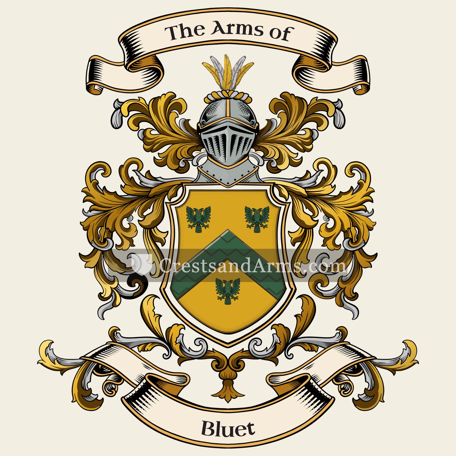 The Bluet coat of arms, drawn from the recorded blazon