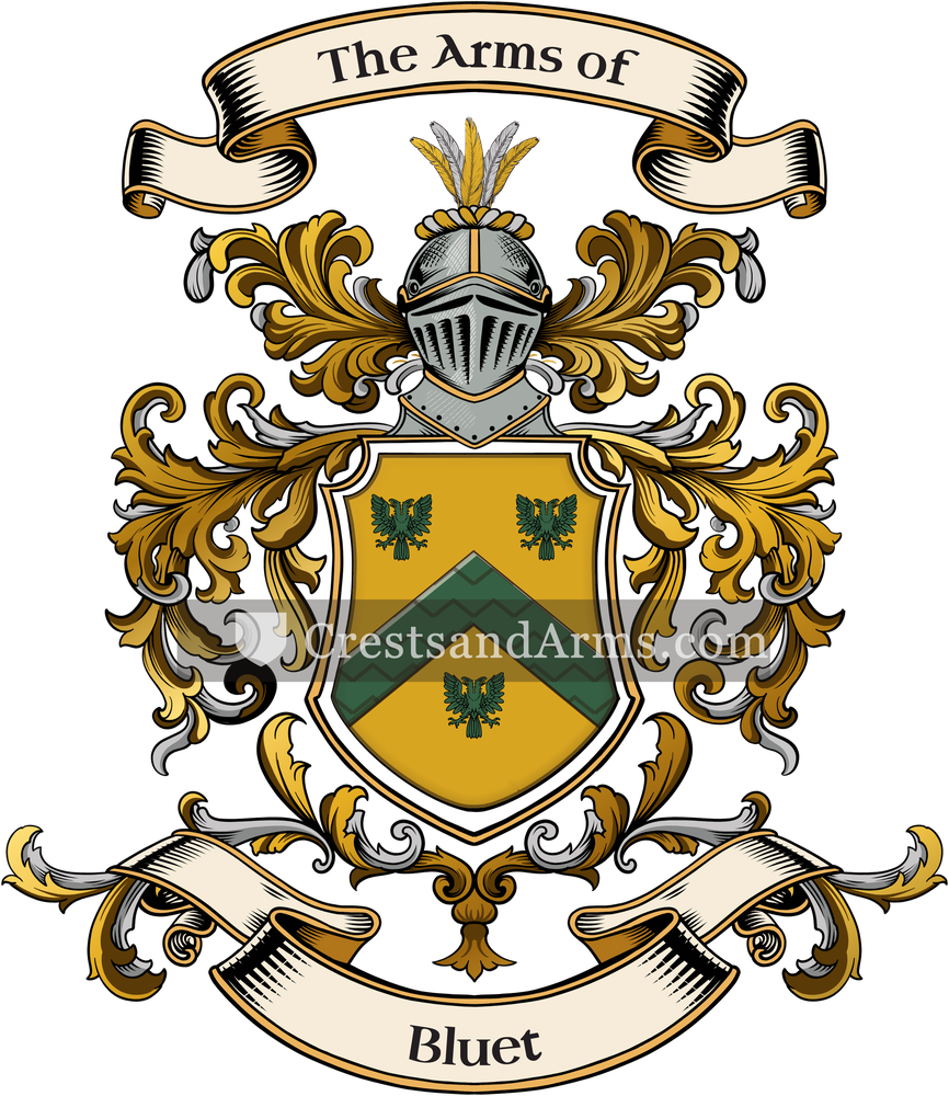 The Bluet coat of arms, drawn from the recorded blazon