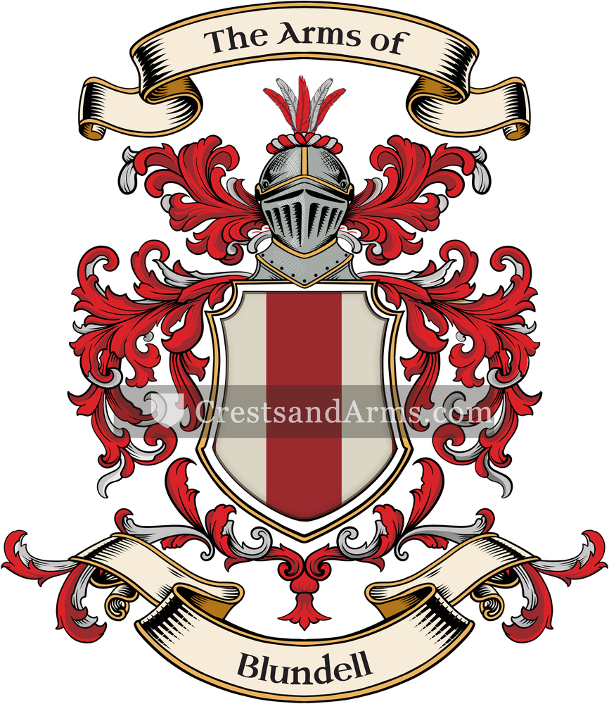 The Blundell coat of arms, drawn from the recorded blazon