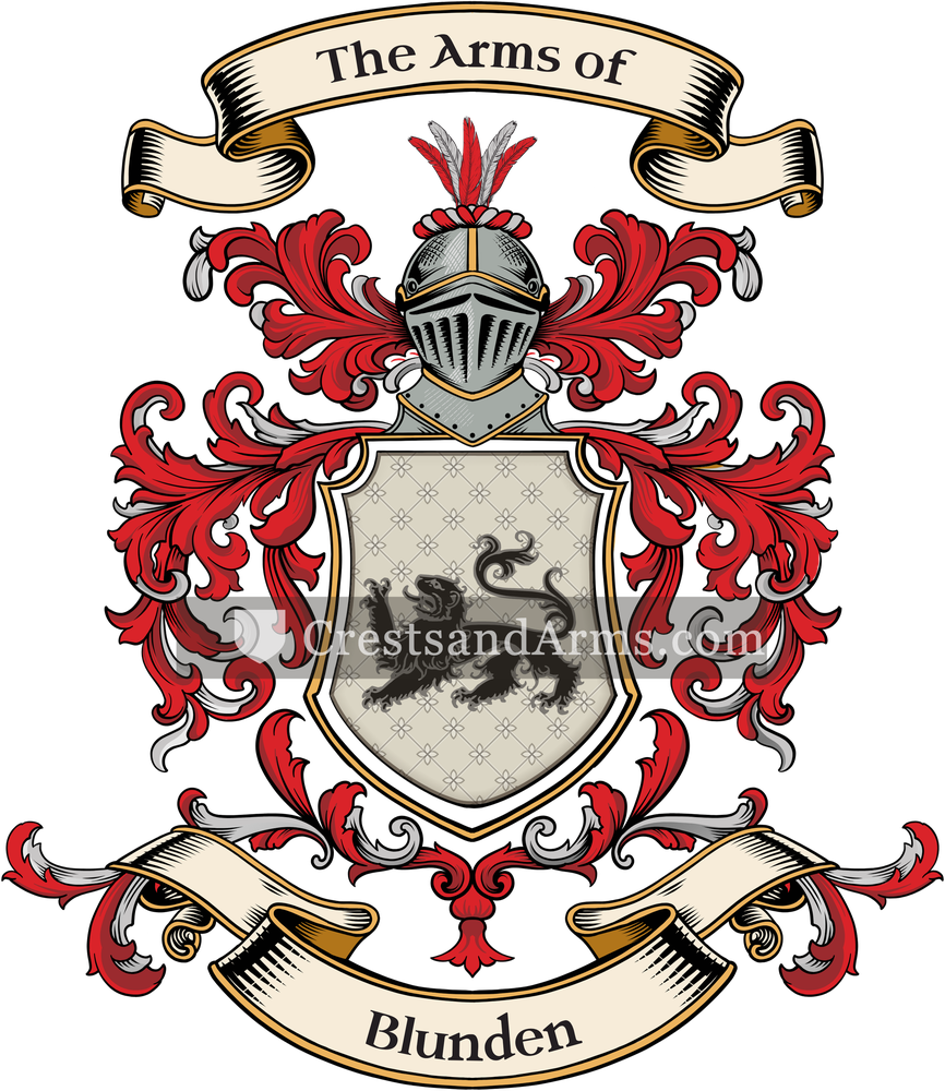 The Blunden coat of arms, drawn from the recorded blazon