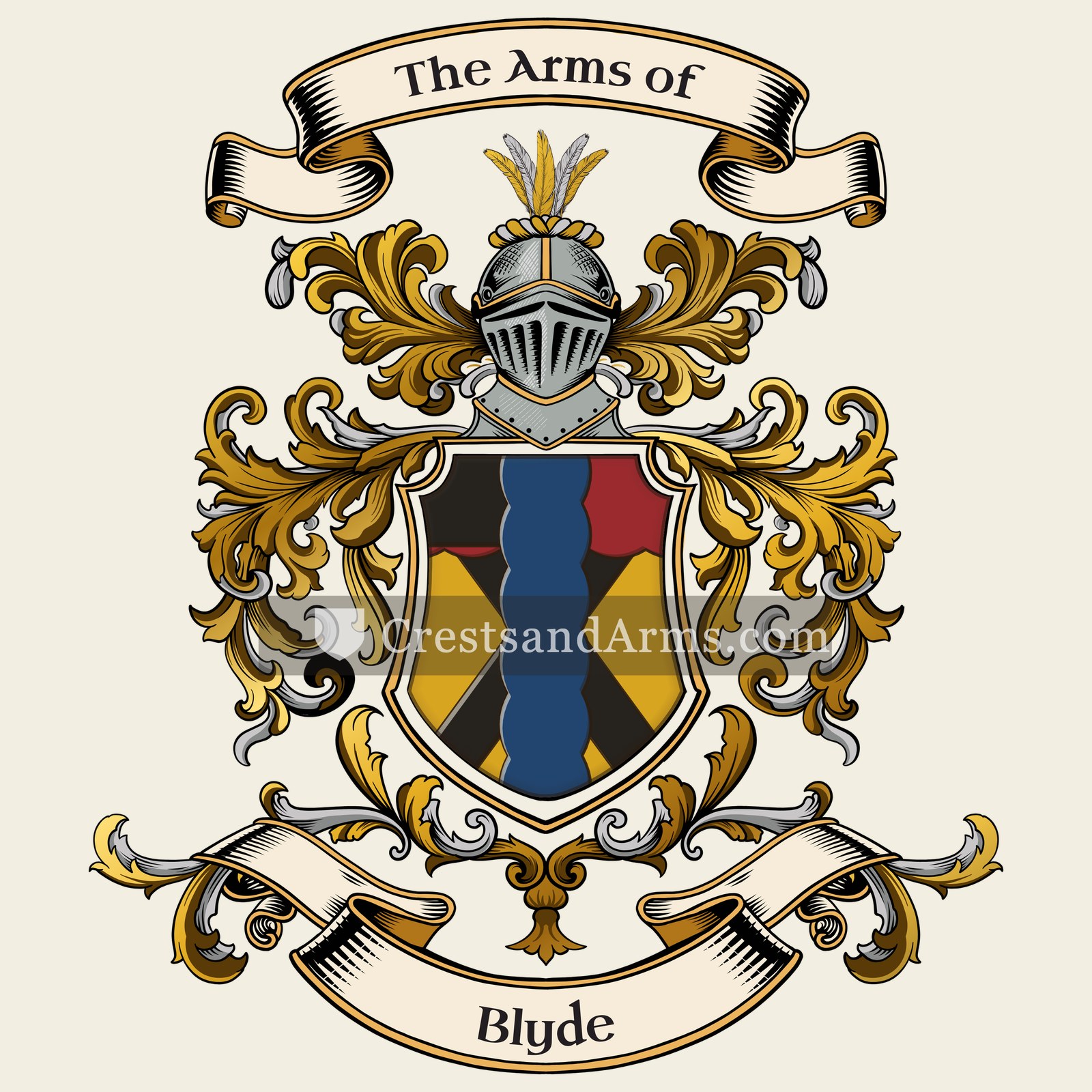 The Blyde coat of arms, drawn from the recorded blazon