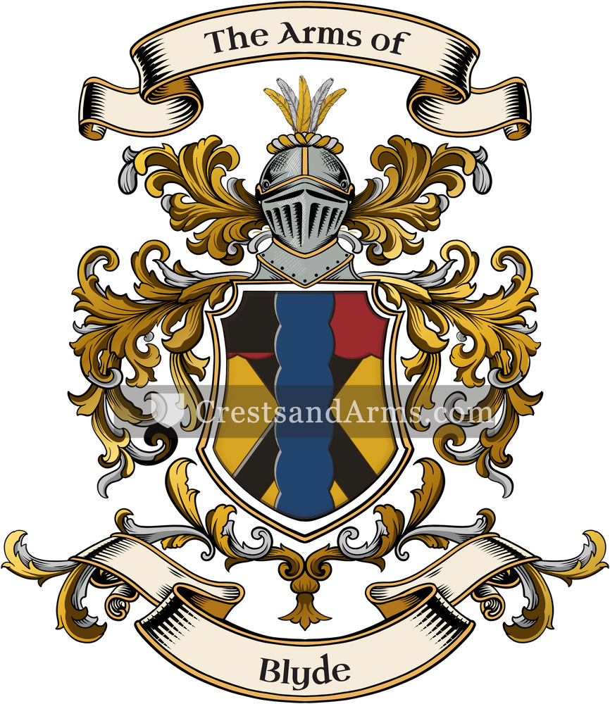 The Blyde coat of arms, drawn from the recorded blazon