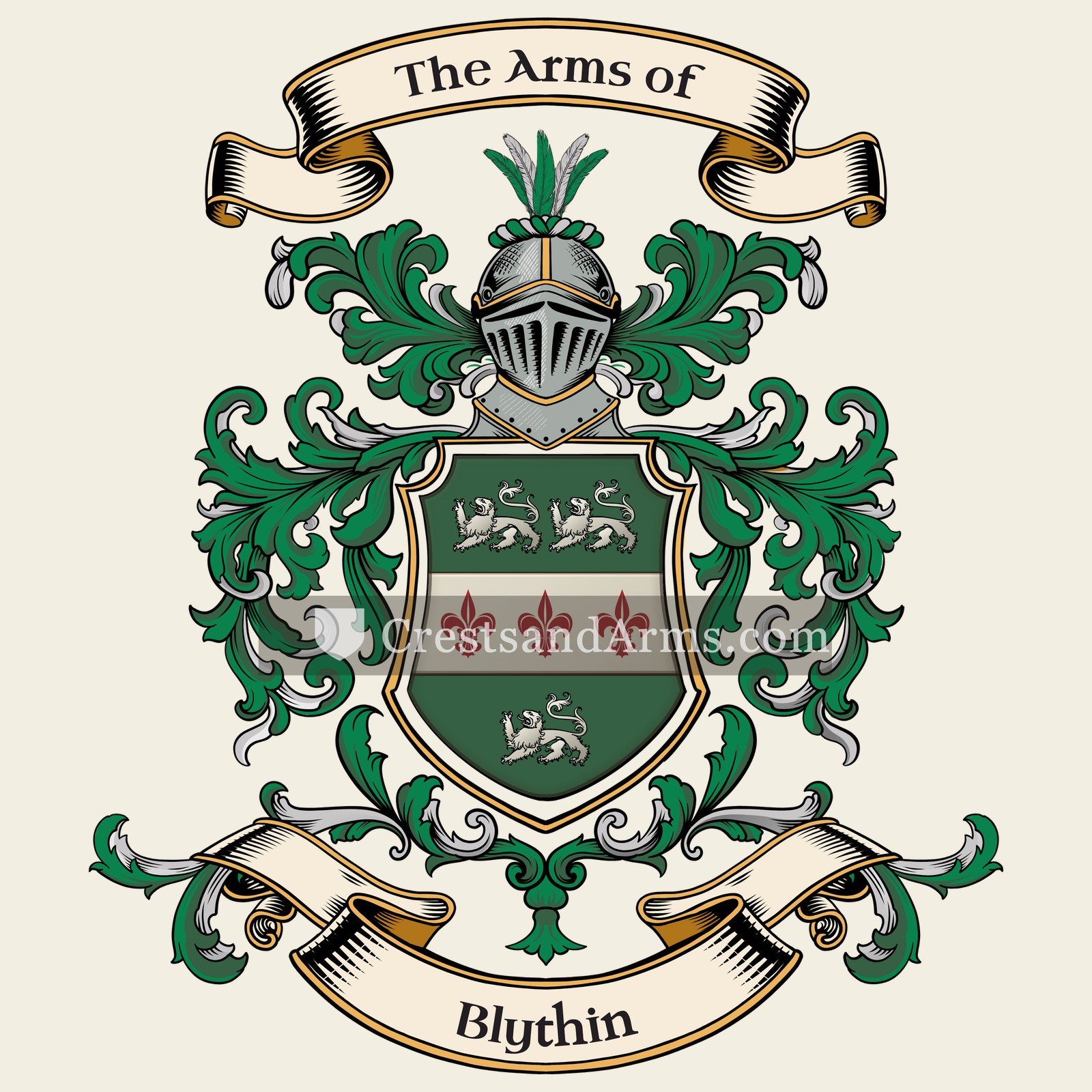 The Blythin coat of arms, drawn from the recorded blazon
