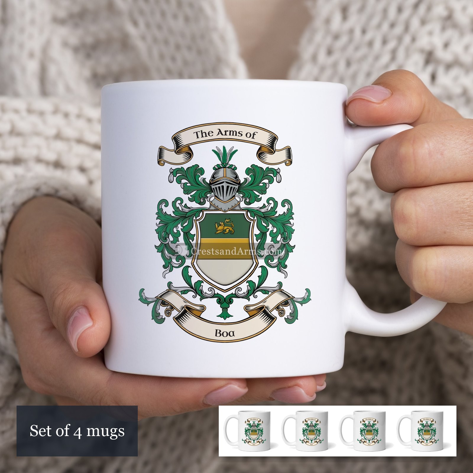The Boa arms on the set of 4 mugs