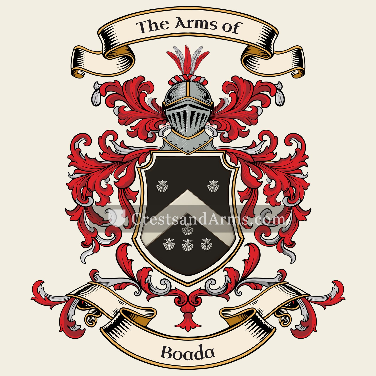The Boada coat of arms, drawn from the recorded blazon