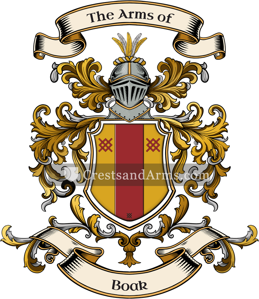 The Boak coat of arms, drawn from the recorded blazon