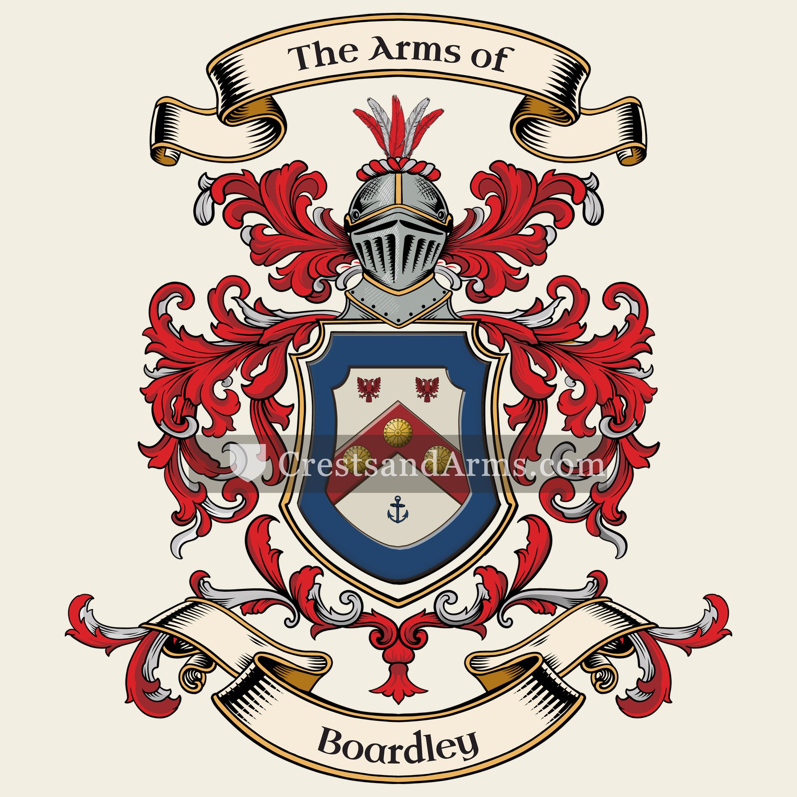 The Boardley coat of arms, drawn from the recorded blazon