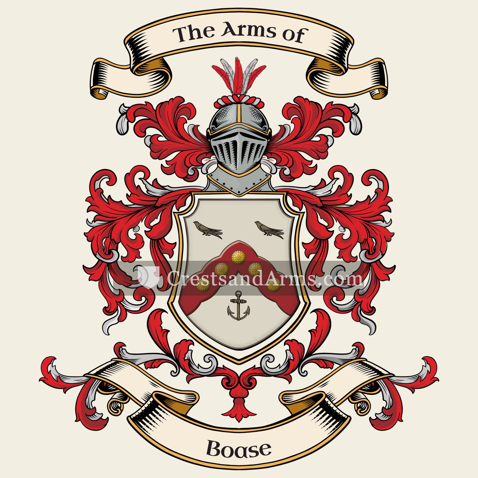 The Boase coat of arms, drawn from the recorded blazon