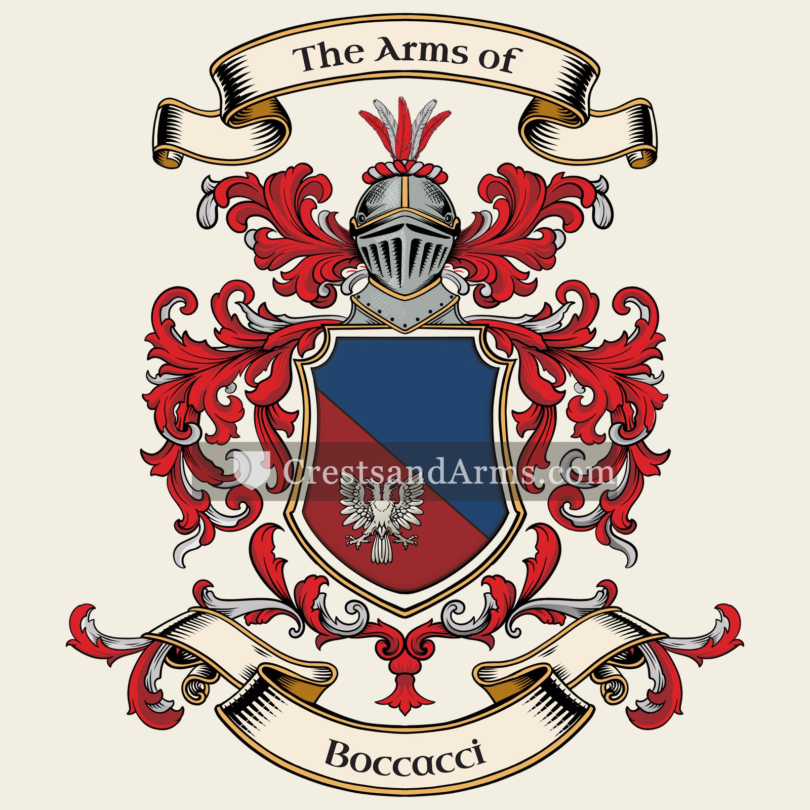 The Boccacci coat of arms, drawn from the recorded blazon