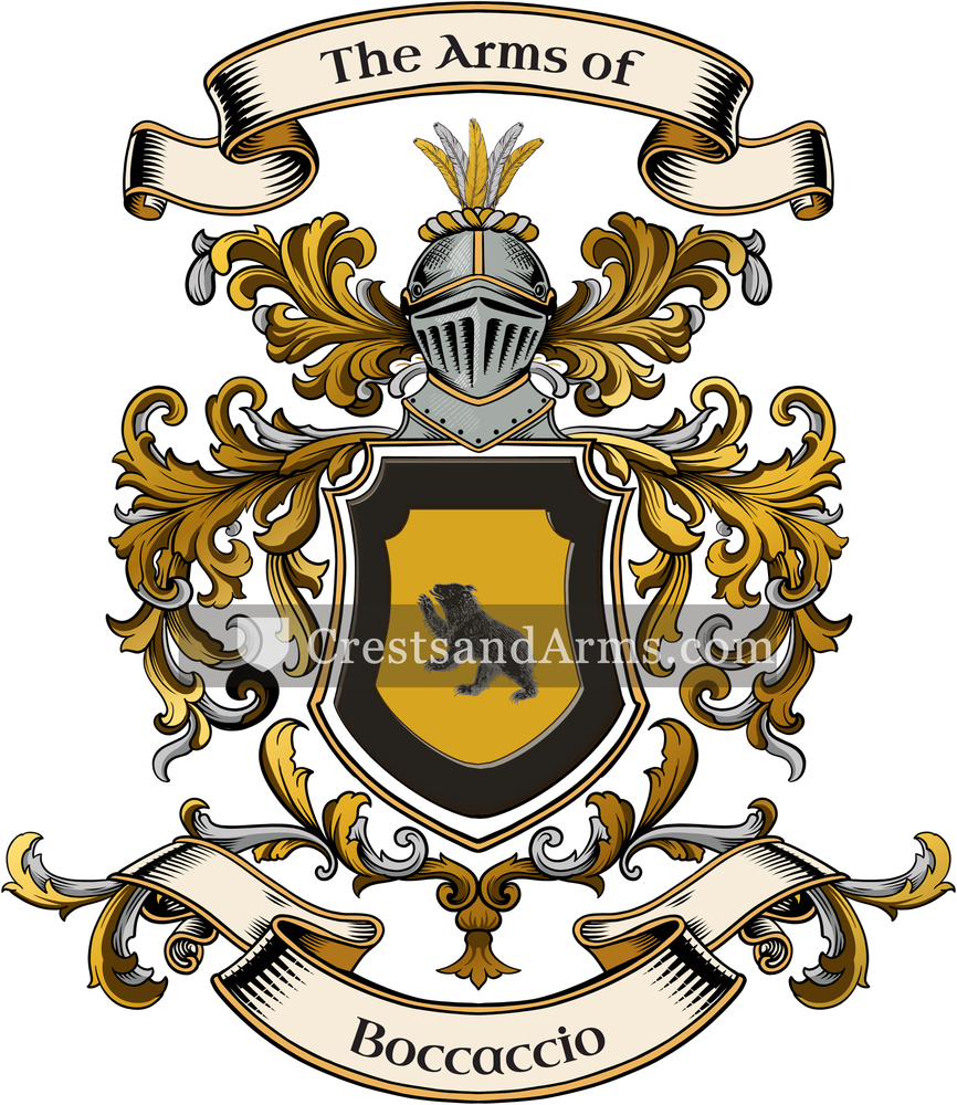 The Boccaccio coat of arms, drawn from the recorded blazon
