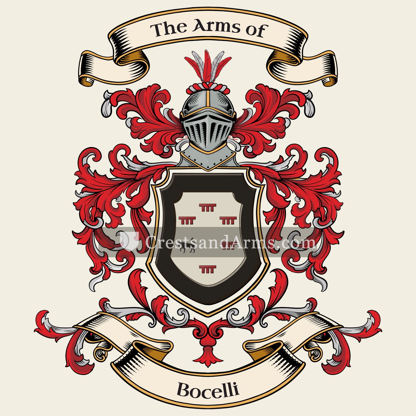 The Bocelli coat of arms, drawn from the recorded blazon
