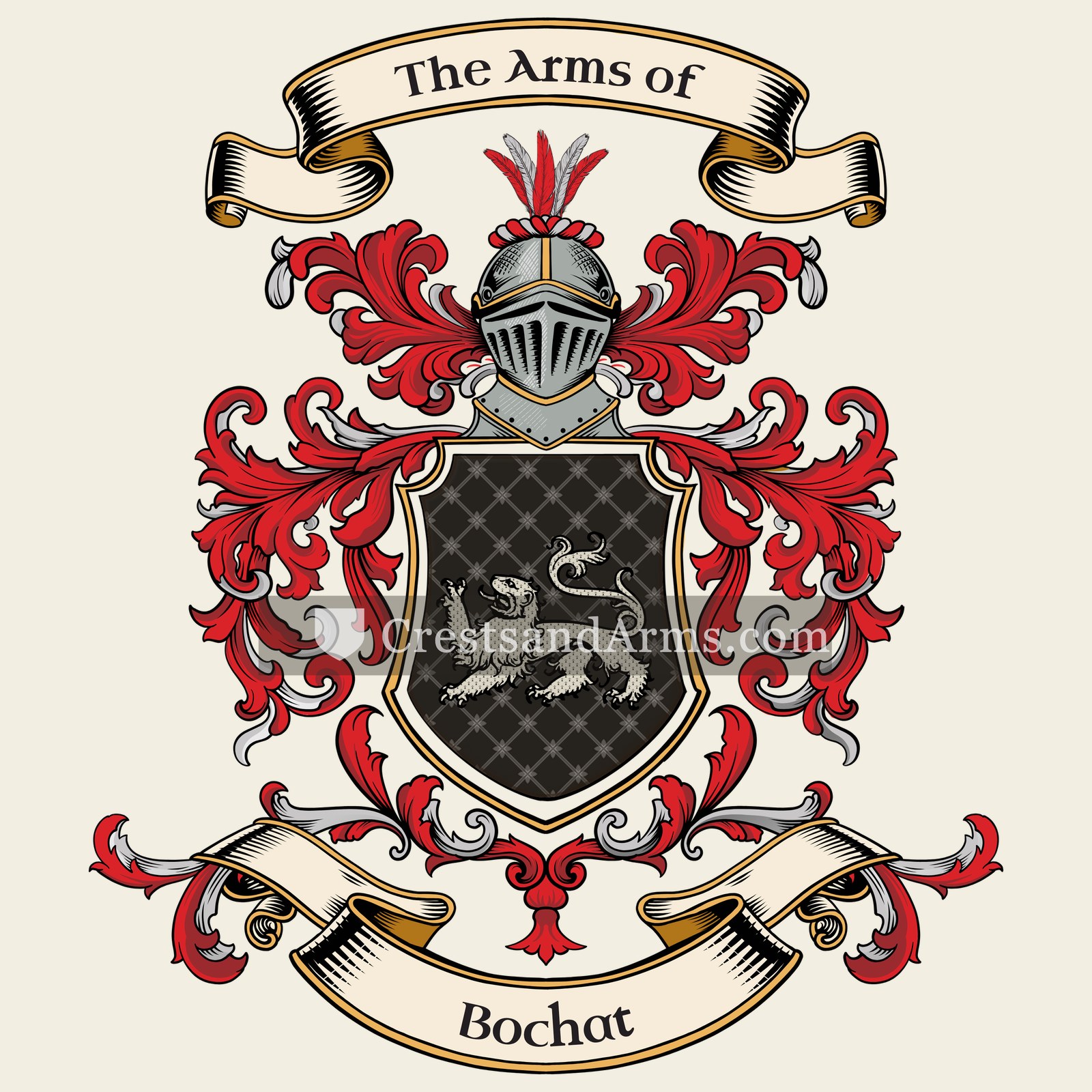 The Bochat coat of arms, drawn from the recorded blazon