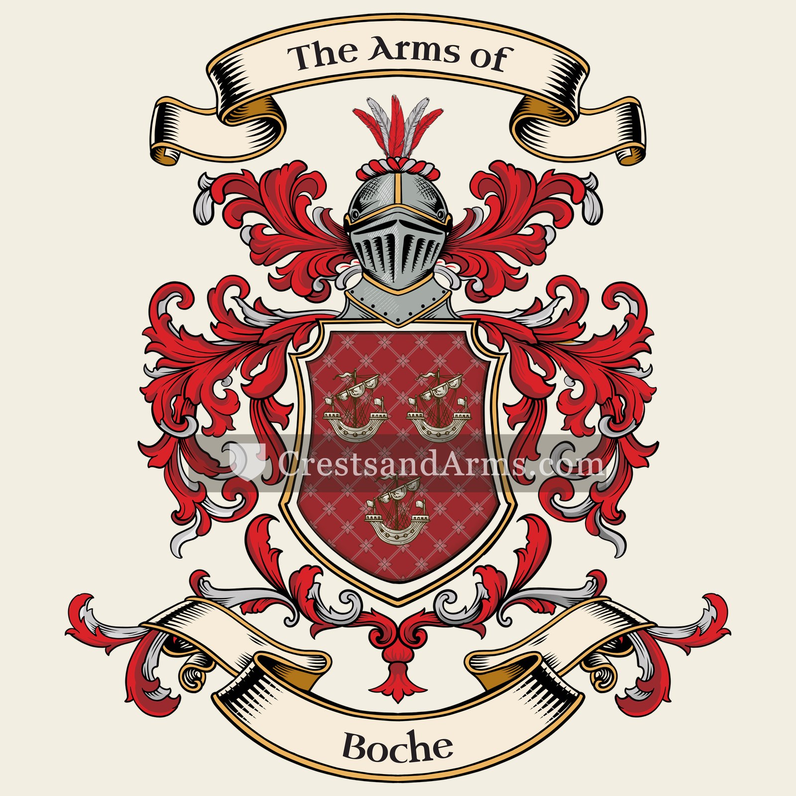 The Boche coat of arms, drawn from the recorded blazon