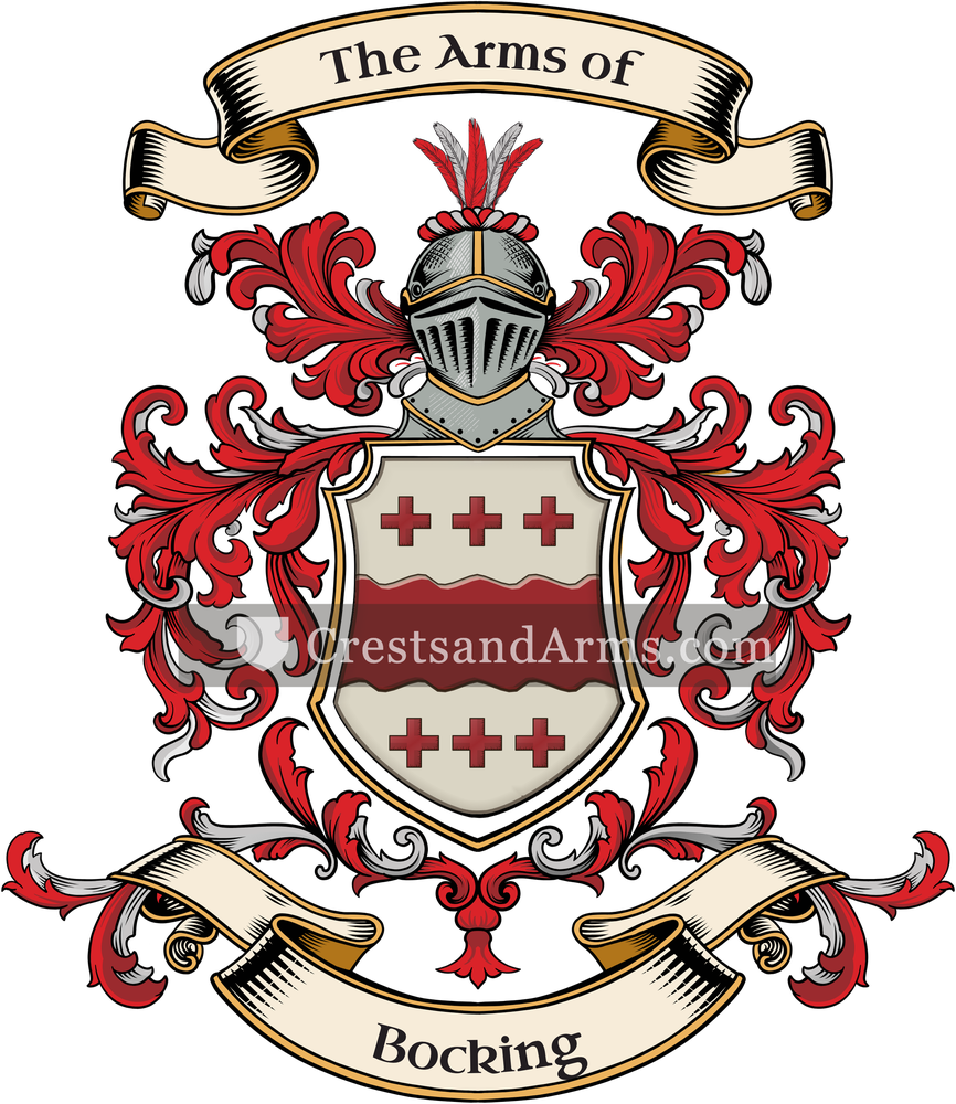 The Bocking coat of arms, drawn from the recorded blazon