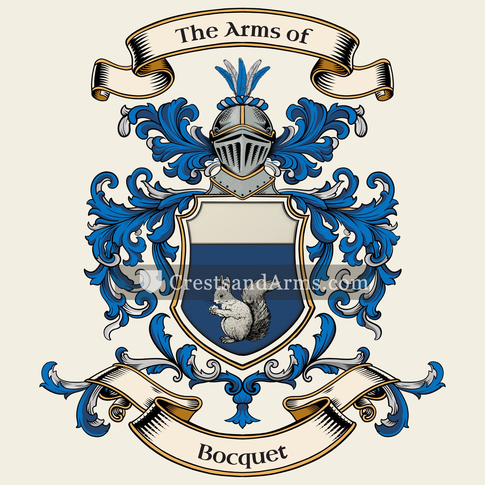 The Bocquet coat of arms, drawn from the recorded blazon
