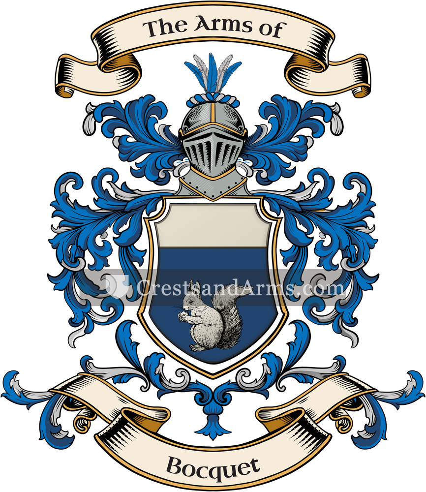The Bocquet coat of arms, drawn from the recorded blazon