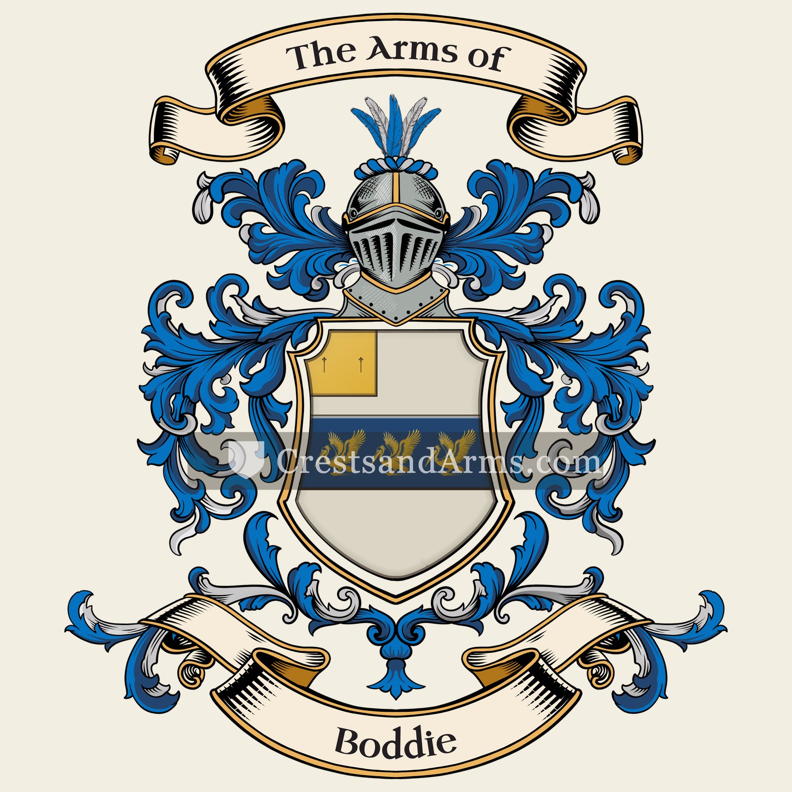 The Boddie coat of arms, drawn from the recorded blazon