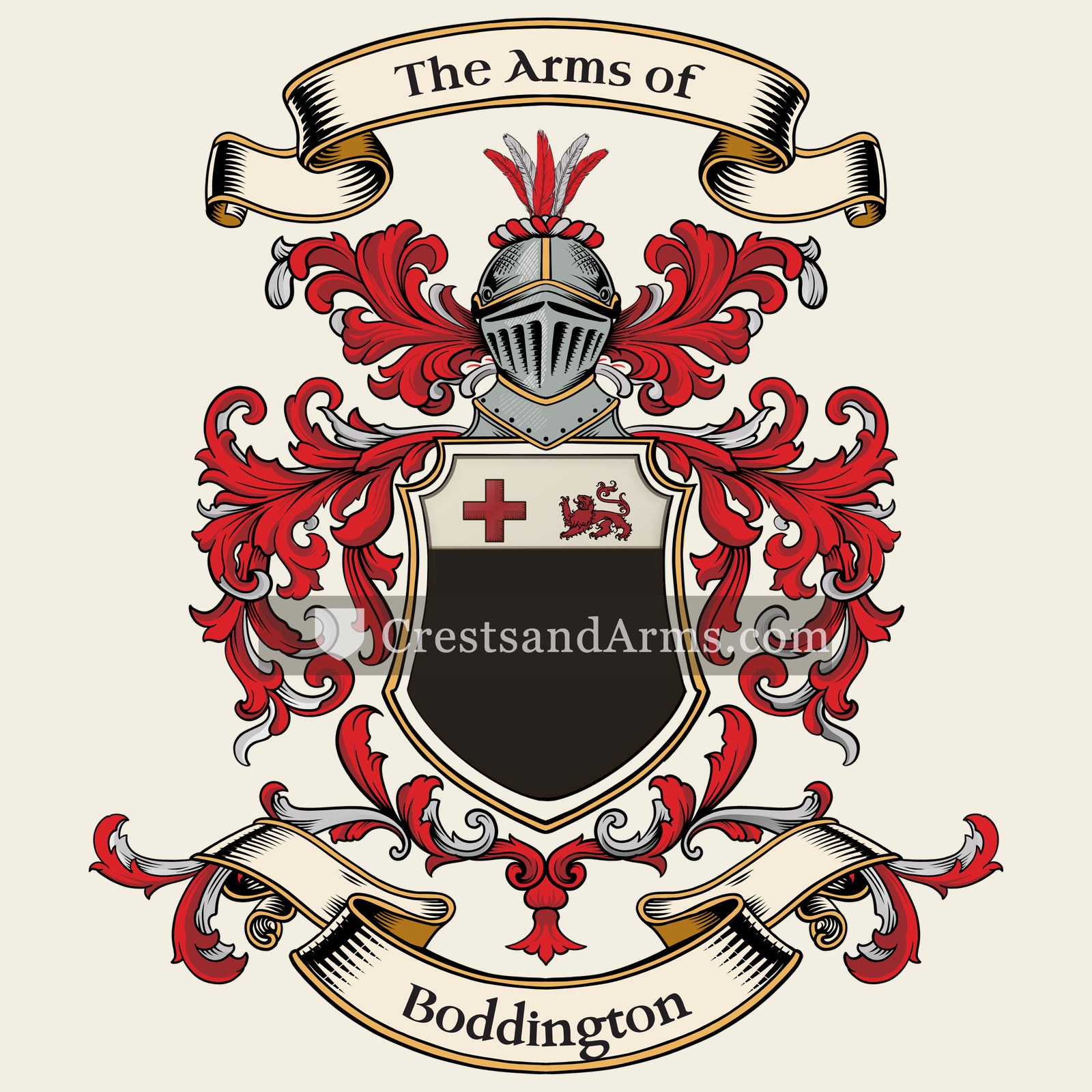 The Boddington coat of arms, drawn from the recorded blazon