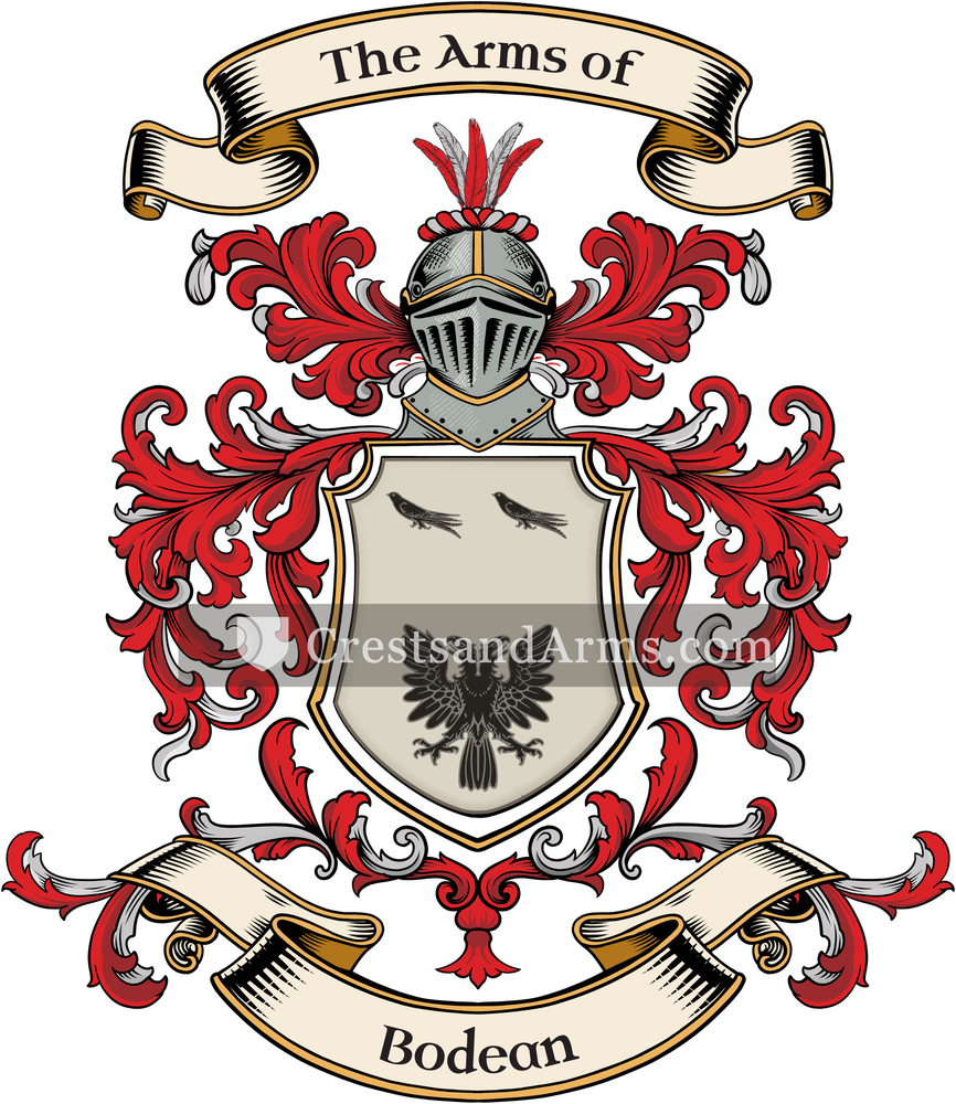 The Bodean coat of arms, drawn from the recorded blazon