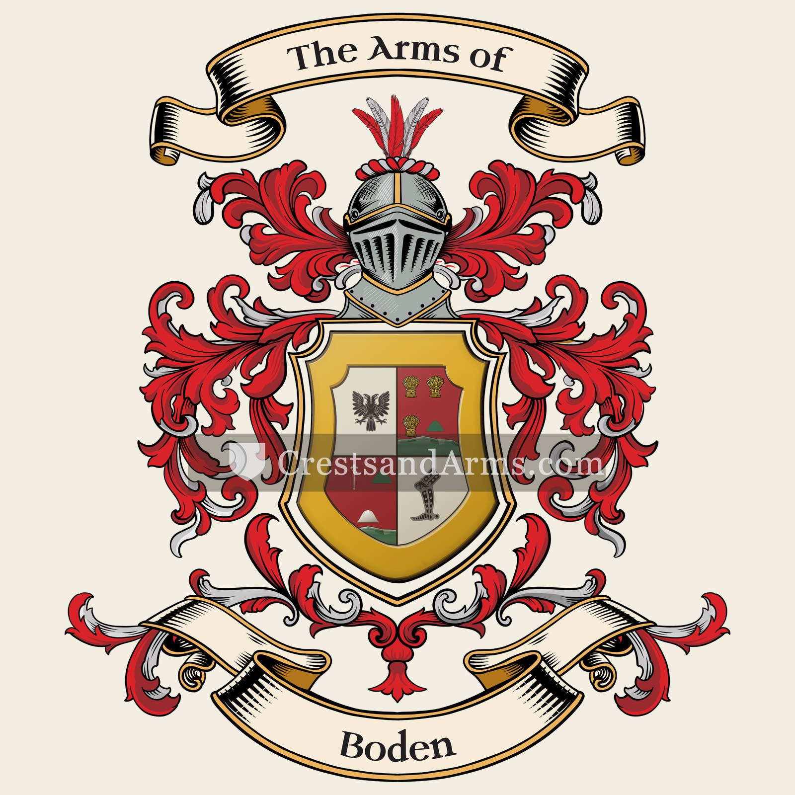 The Boden coat of arms, drawn from the recorded blazon