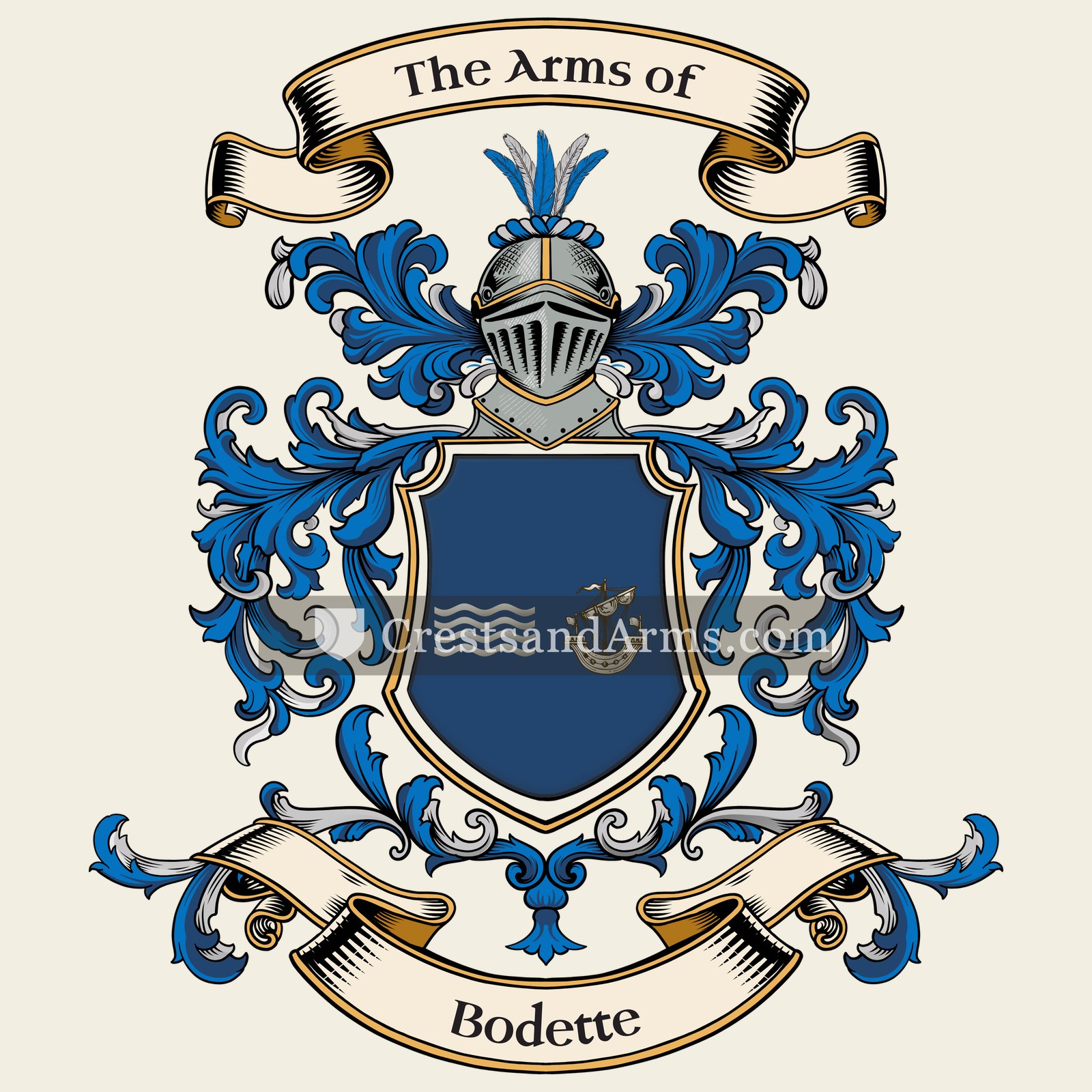 The Bodette coat of arms, drawn from the recorded blazon