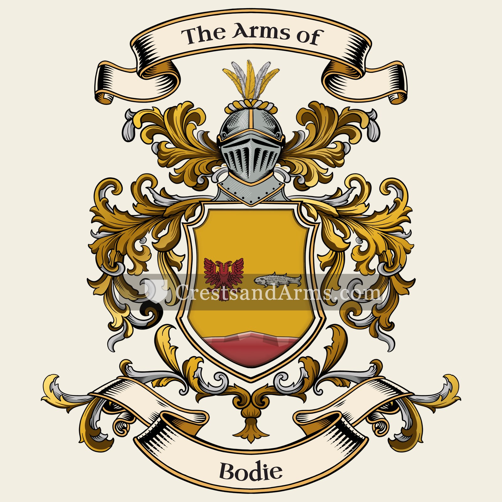 The Bodie coat of arms, drawn from the recorded blazon