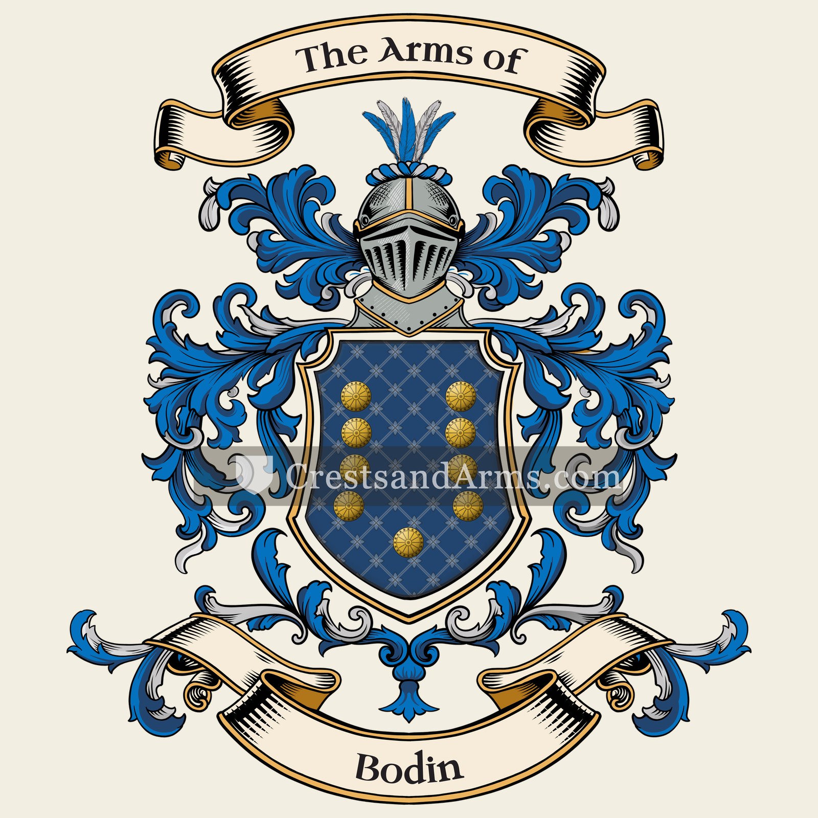 The Bodin coat of arms, drawn from the recorded blazon