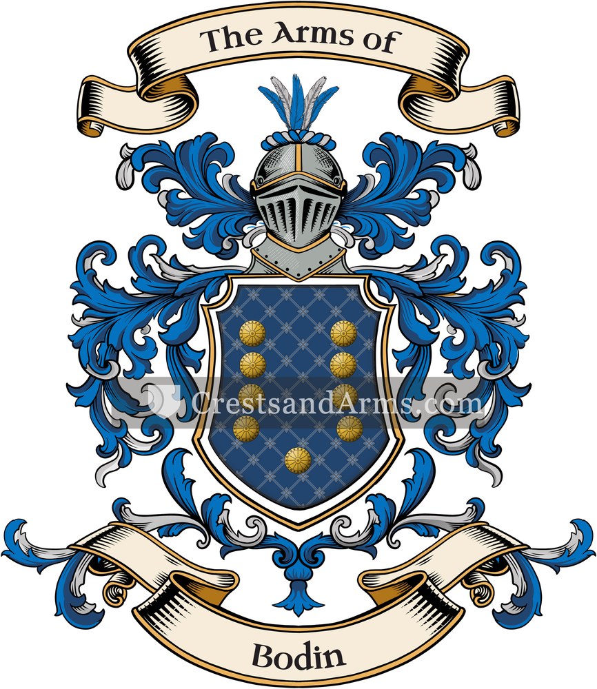 The Bodin coat of arms, drawn from the recorded blazon