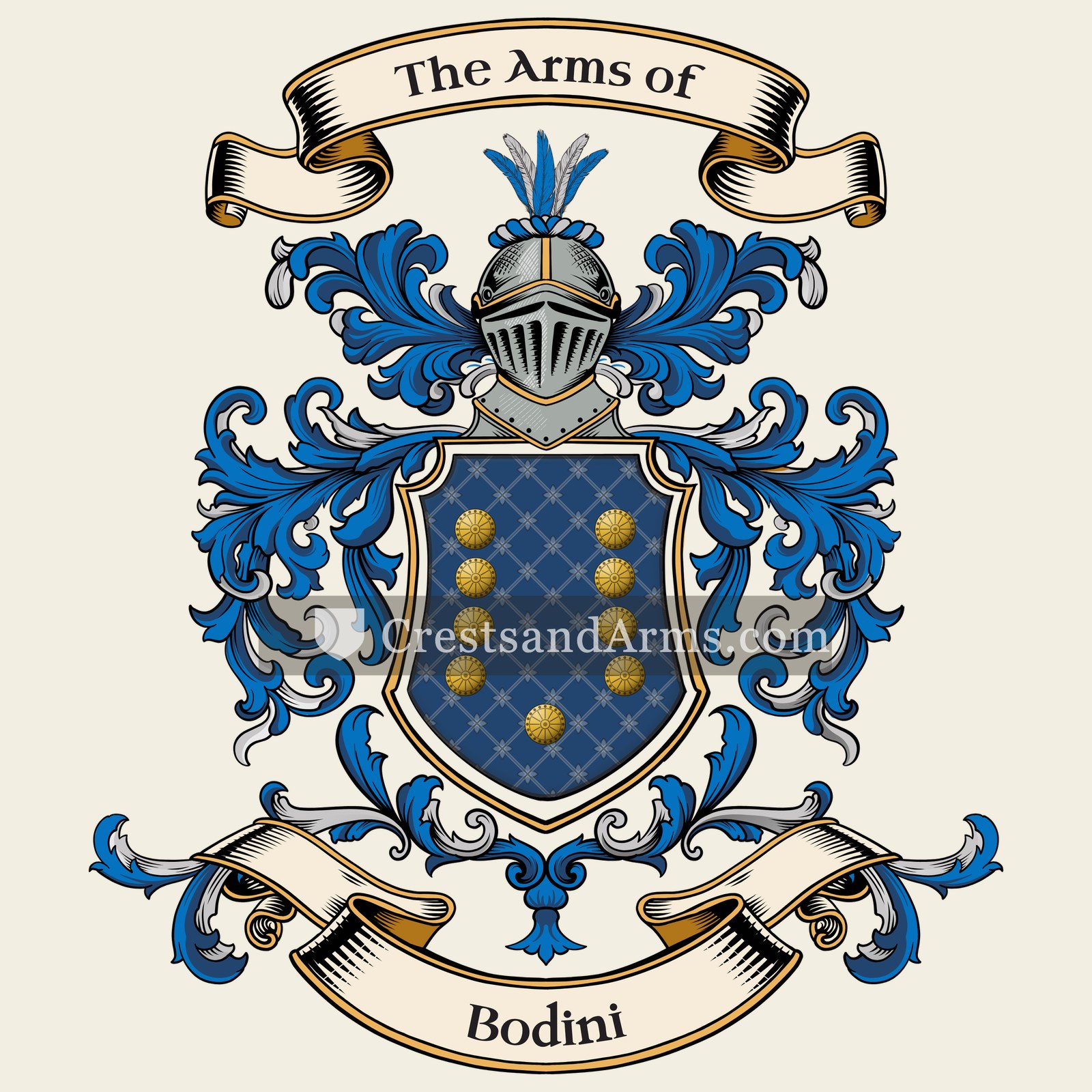 The Bodini coat of arms, drawn from the recorded blazon