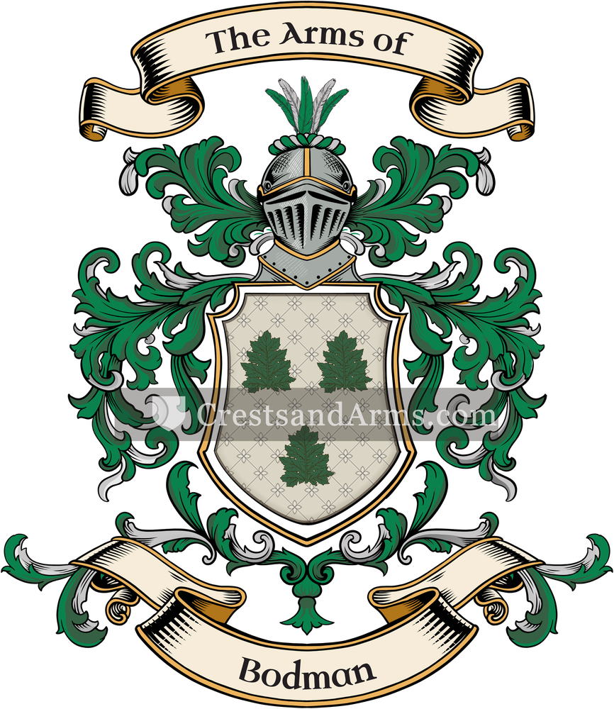 The Bodman coat of arms, drawn from the recorded blazon