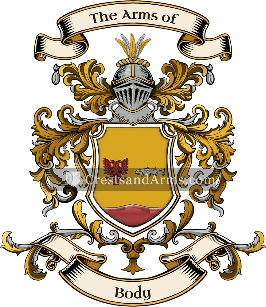 The Body coat of arms, drawn from the recorded blazon