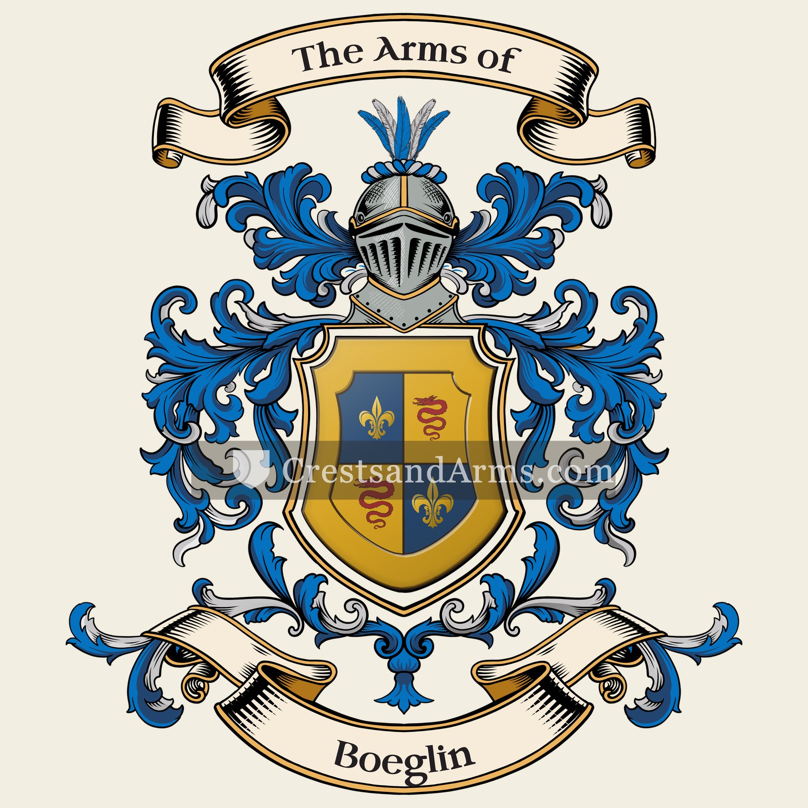 The Boeglin coat of arms, drawn from the recorded blazon