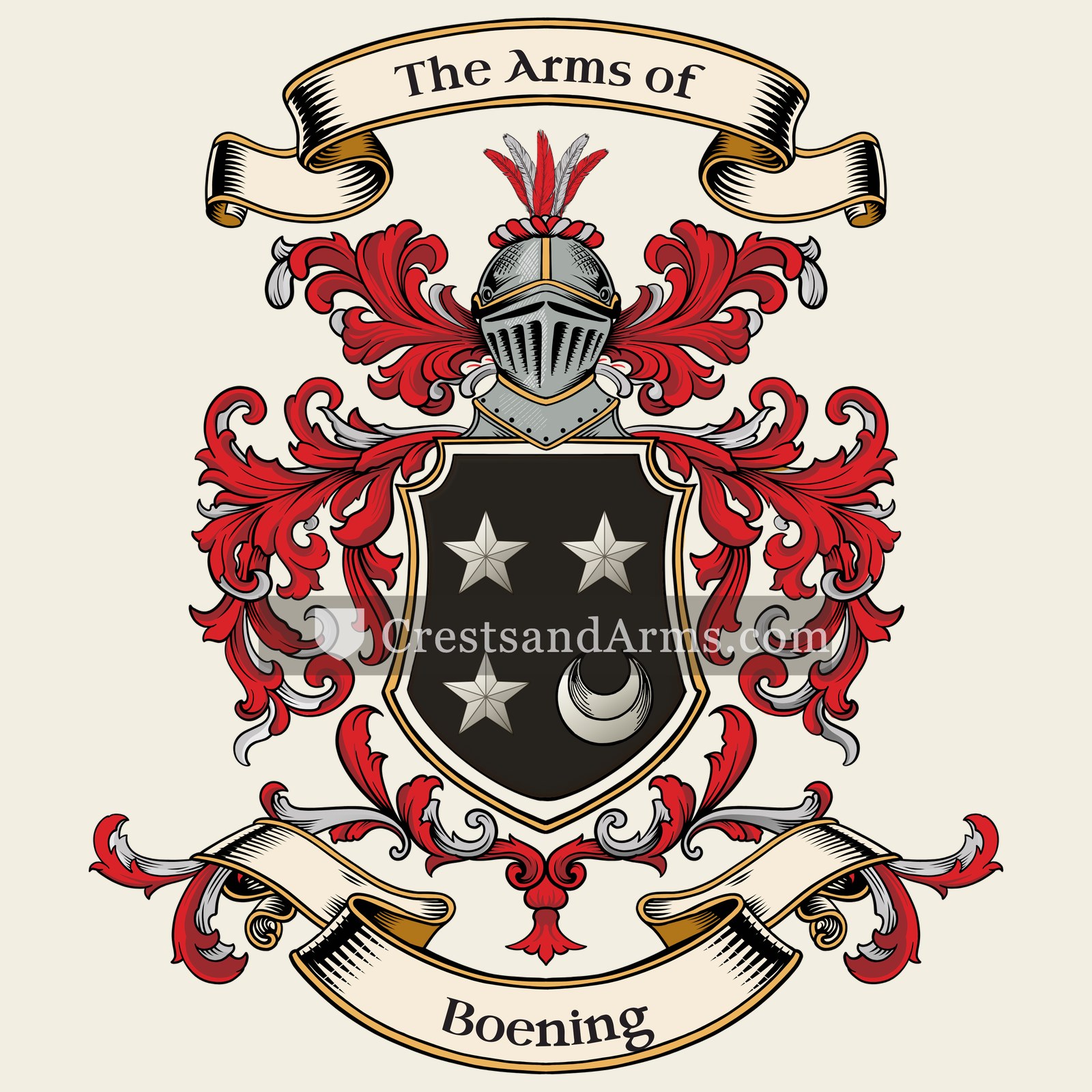 The Boening coat of arms, drawn from the recorded blazon