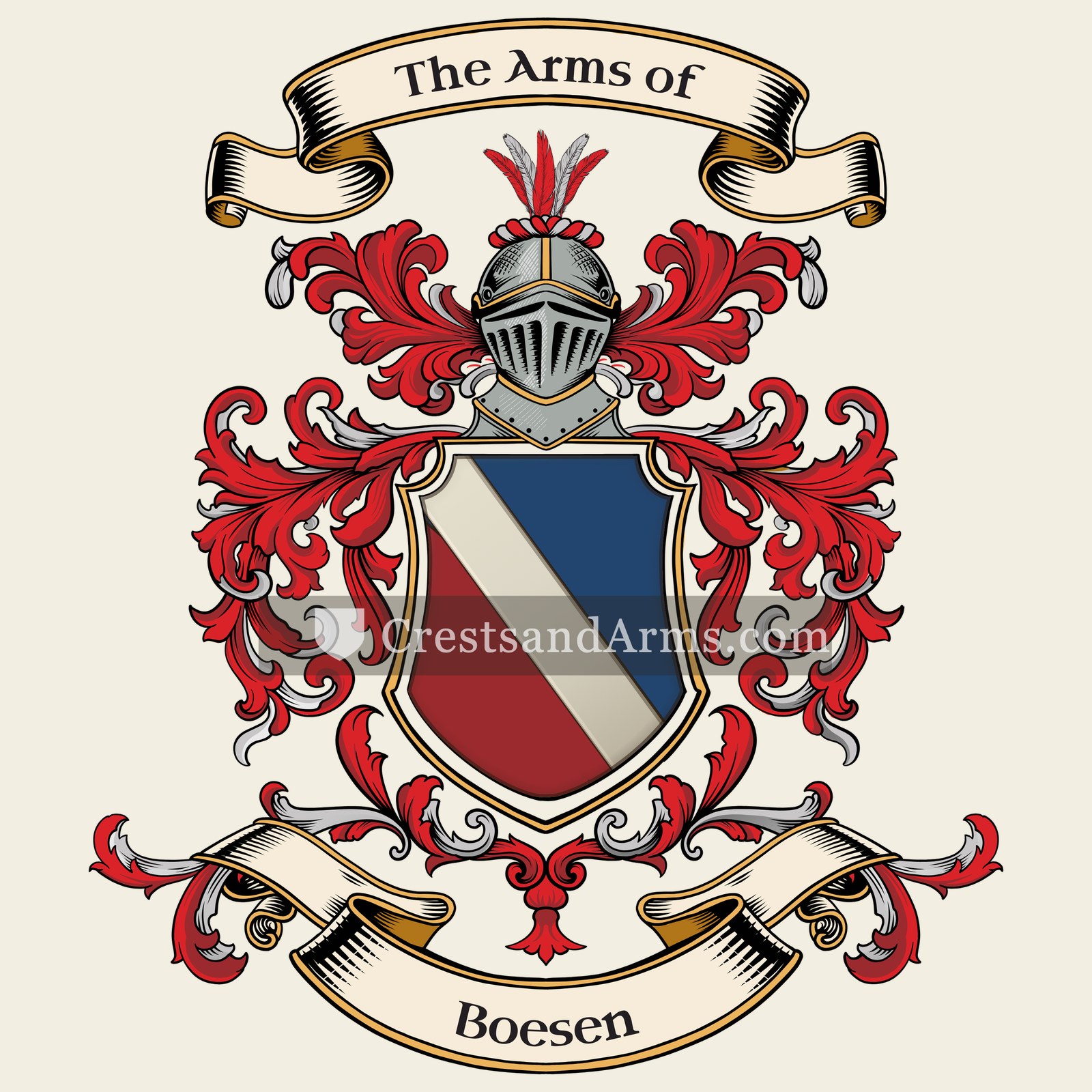 The Boesen coat of arms, drawn from the recorded blazon