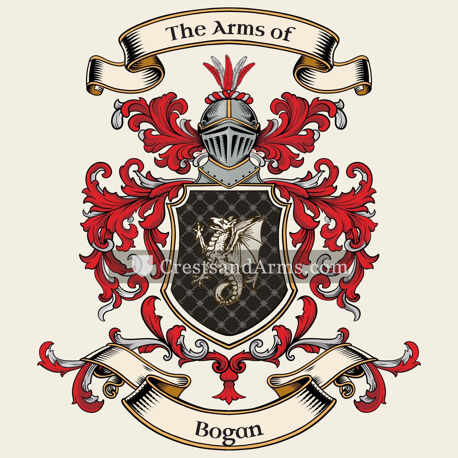 The Bogan coat of arms, drawn from the recorded blazon