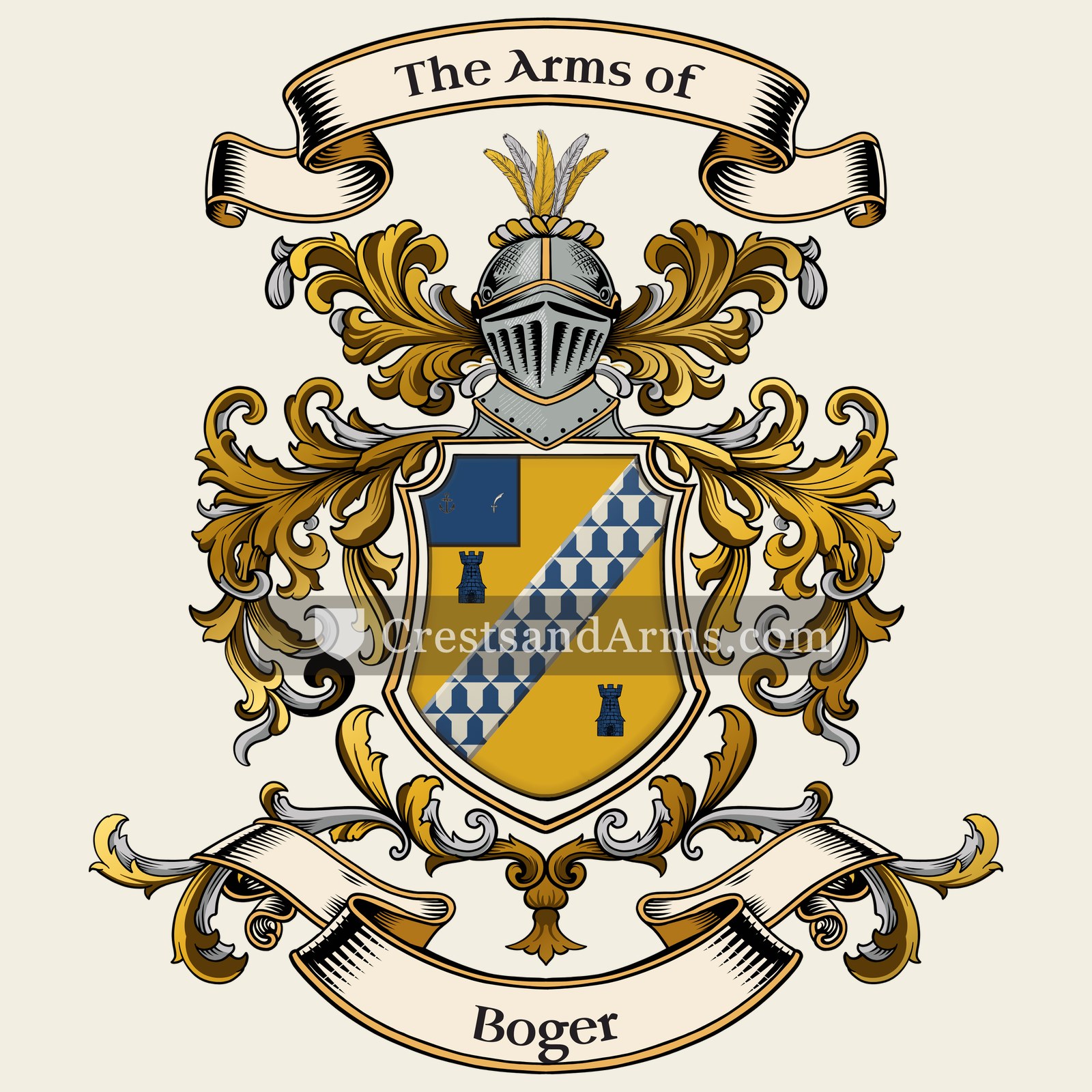 The Boger coat of arms, drawn from the recorded blazon