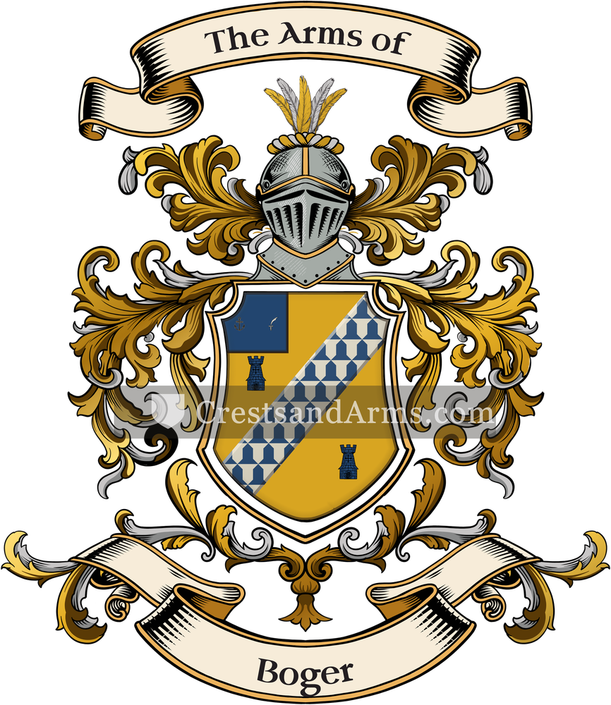 The Boger coat of arms, drawn from the recorded blazon