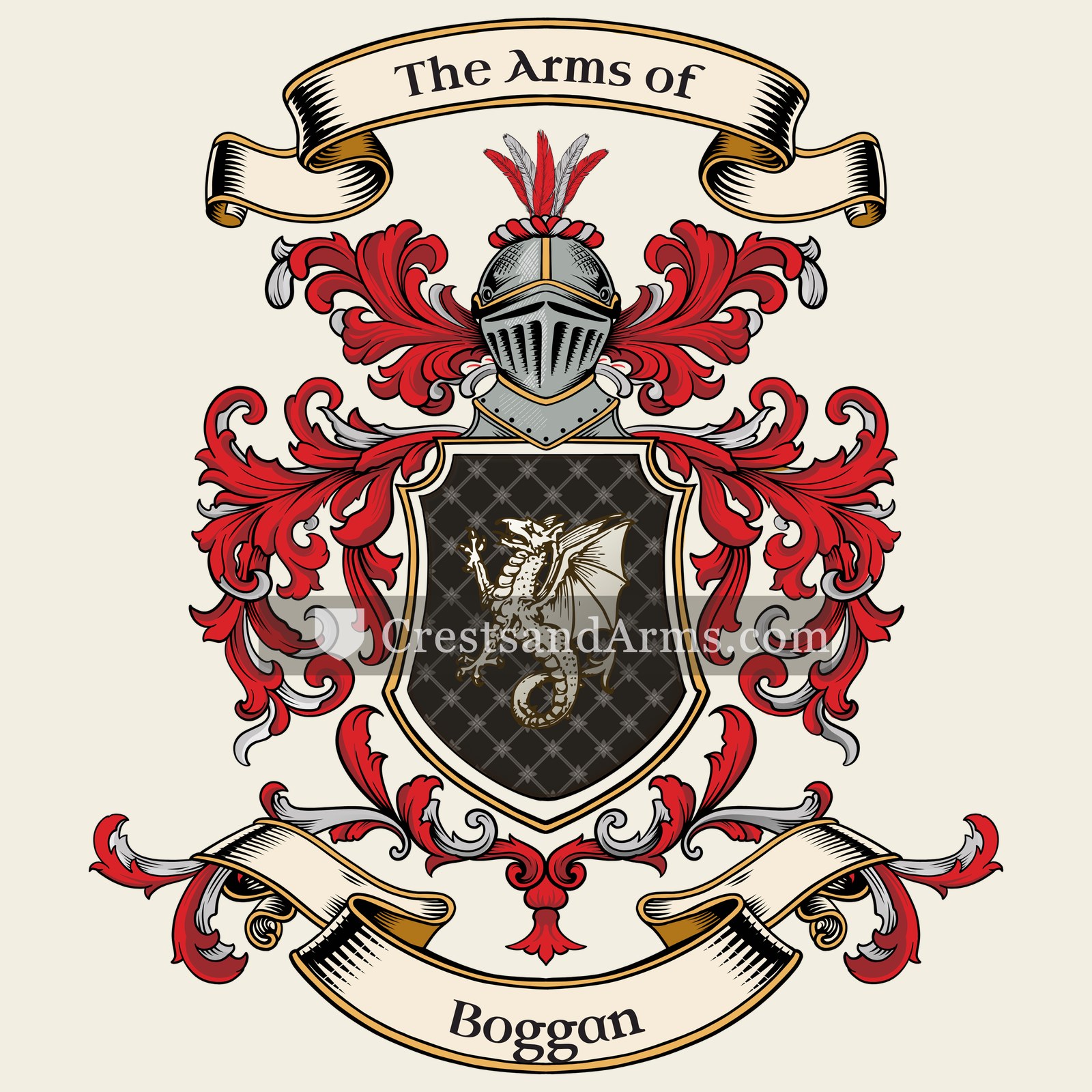 The Boggan coat of arms, drawn from the recorded blazon