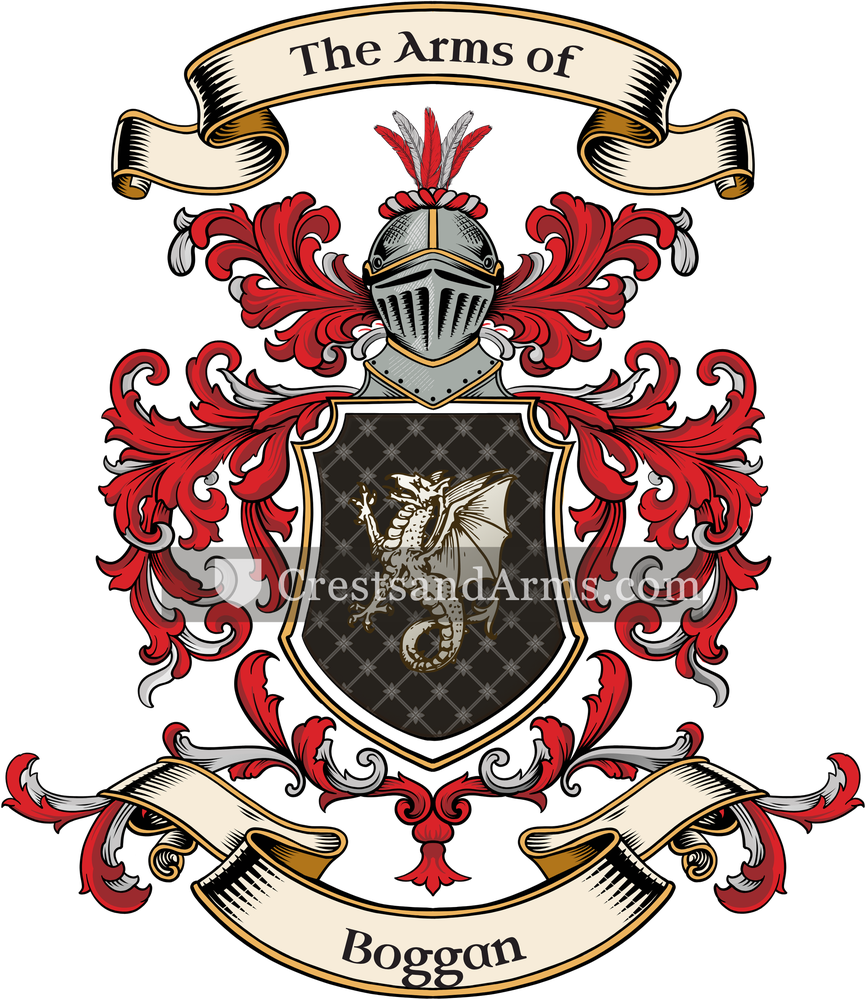 The Boggan coat of arms, drawn from the recorded blazon