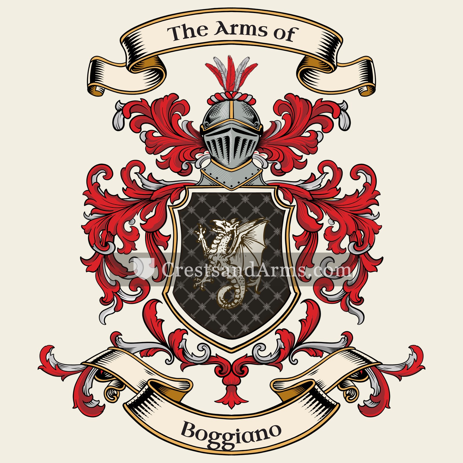 The Boggiano coat of arms, drawn from the recorded blazon