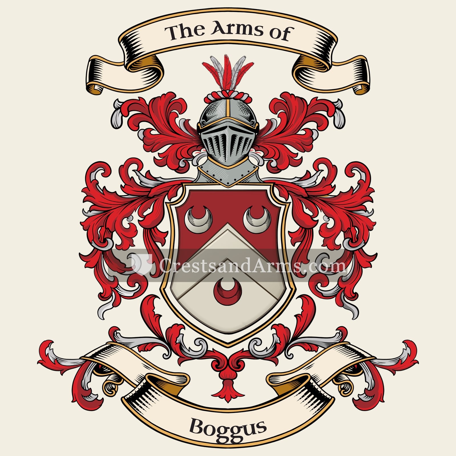 The Boggus coat of arms, drawn from the recorded blazon