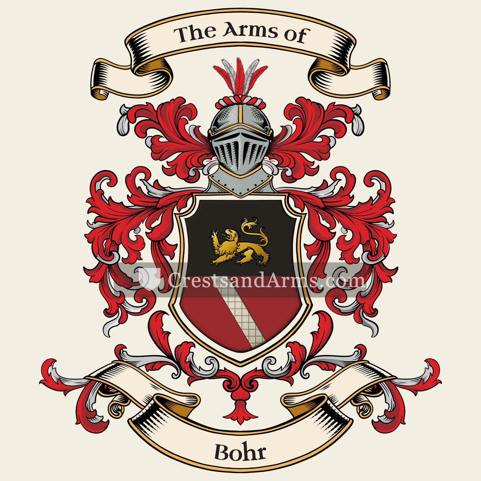 The Bohr coat of arms, drawn from the recorded blazon