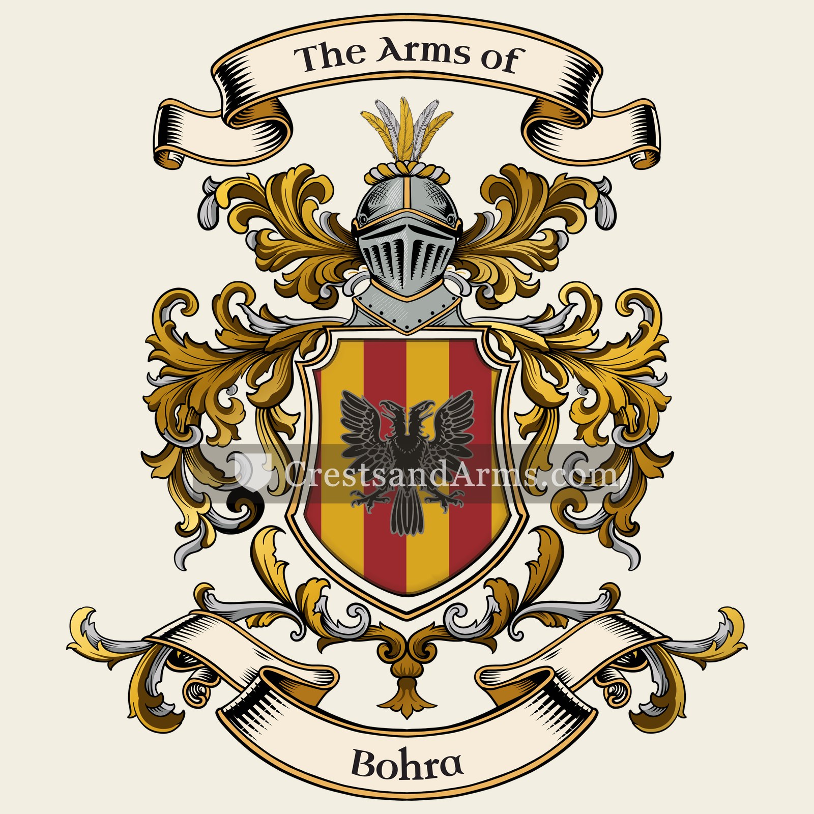 The Bohra coat of arms, drawn from the recorded blazon