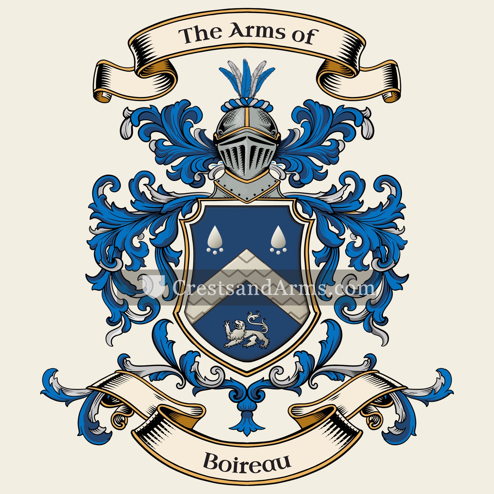 The Boireau coat of arms, drawn from the recorded blazon