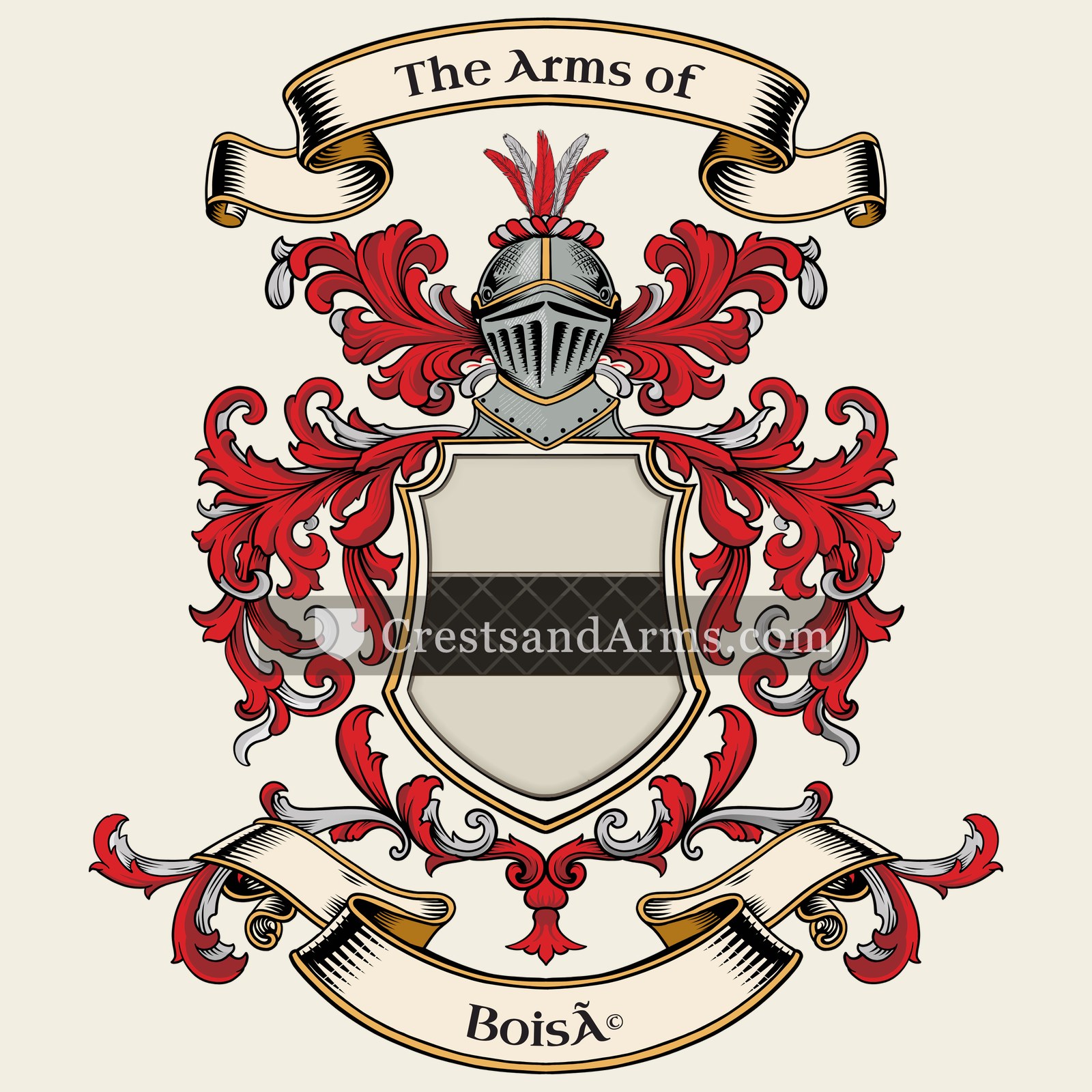 The Boisé coat of arms, drawn from the recorded blazon