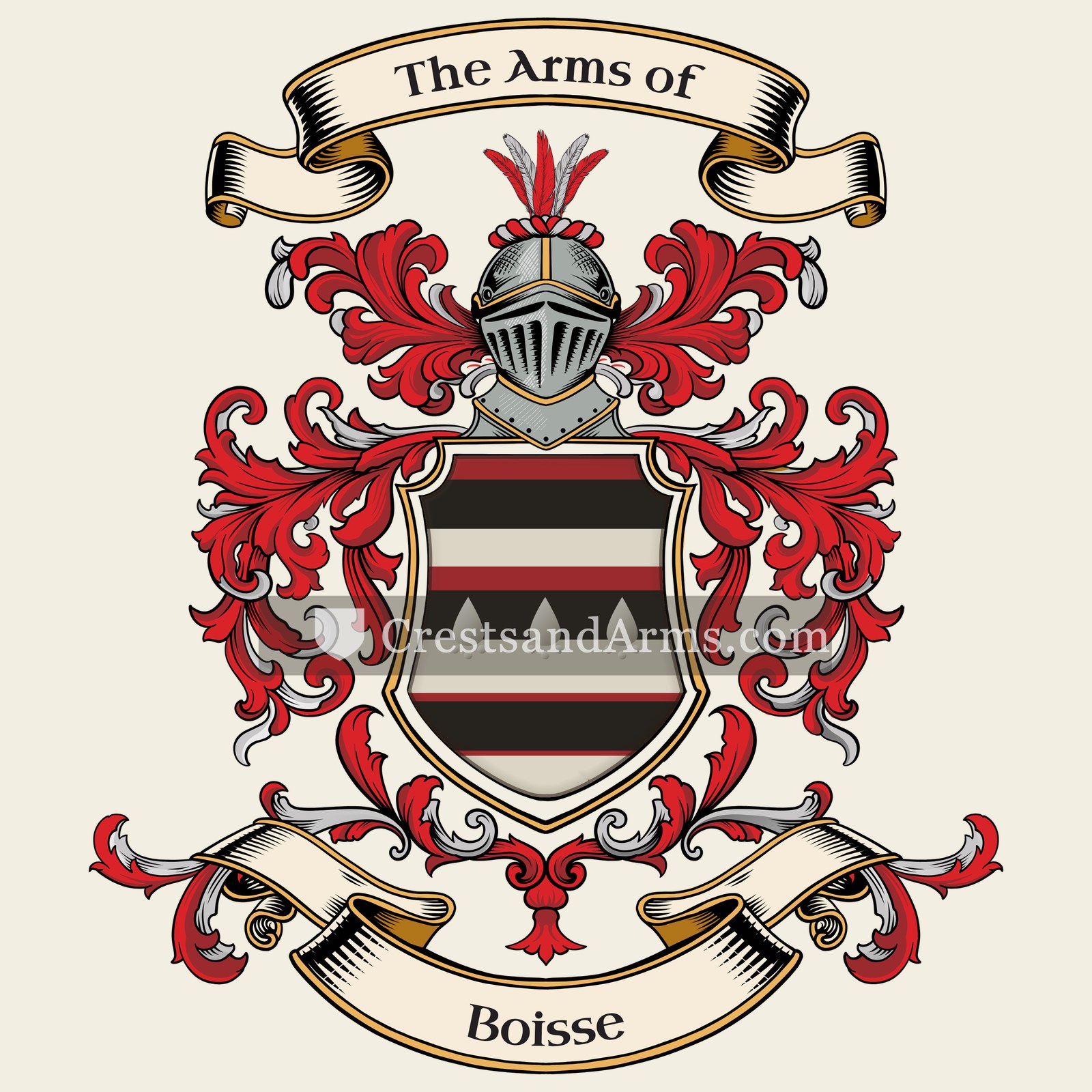 The Boisse coat of arms, drawn from the recorded blazon