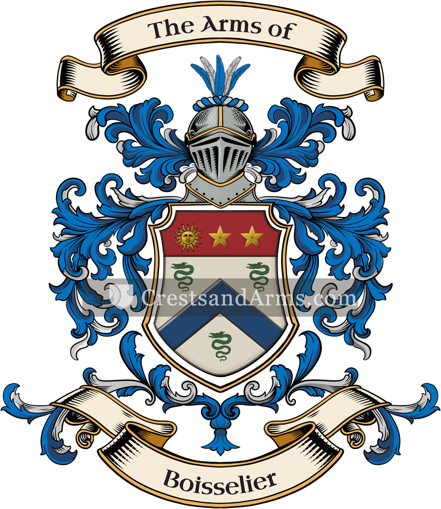 The Boisselier coat of arms, drawn from the recorded blazon