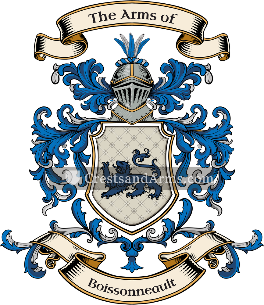 The Boissonneault coat of arms, drawn from the recorded blazon
