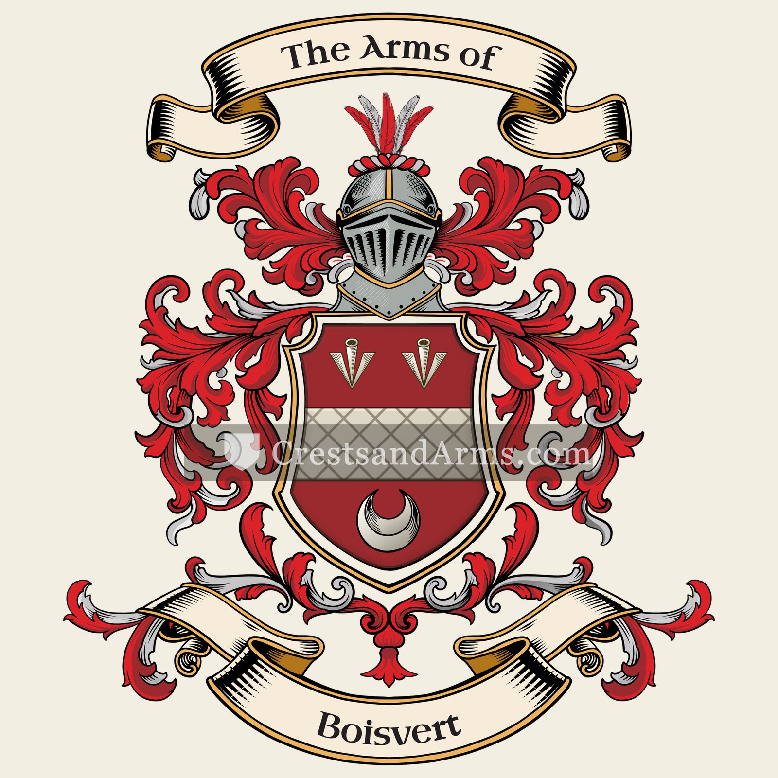 The Boisvert coat of arms, drawn from the recorded blazon