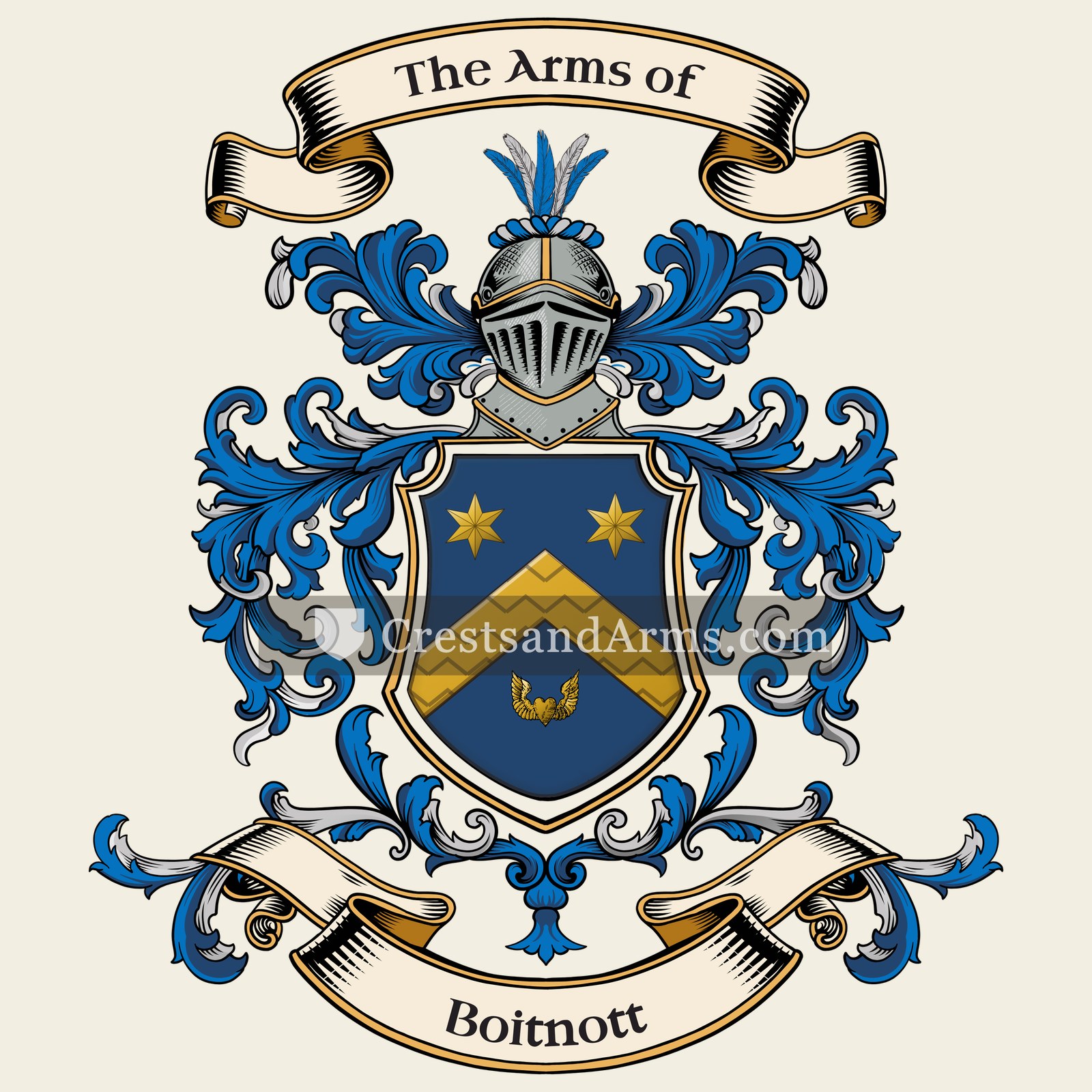 The Boitnott coat of arms, drawn from the recorded blazon